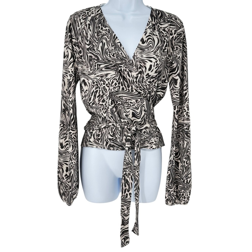n:philanthropy‎ Grace Top Charcoal Leopard Daze Wrap Blouse XS/S